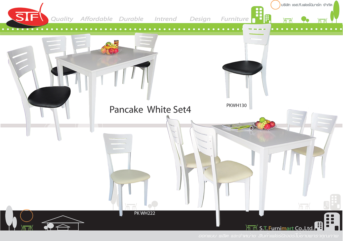 PanCake dinning set
โต๊ะอาหารรุ่น แพนเค๊ก สีเวงเก้/สีเพียวไวท์ 